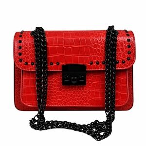 Badgley Mischka Crocodile Embossed Vegan Leather Crossbody with Chain